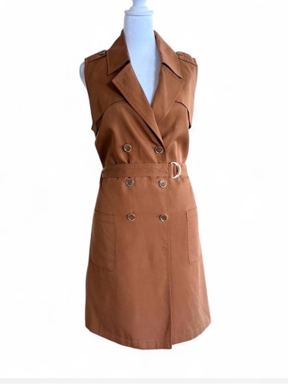 Chico's Sleeveless Trench Midi Dress in Cognac Brown